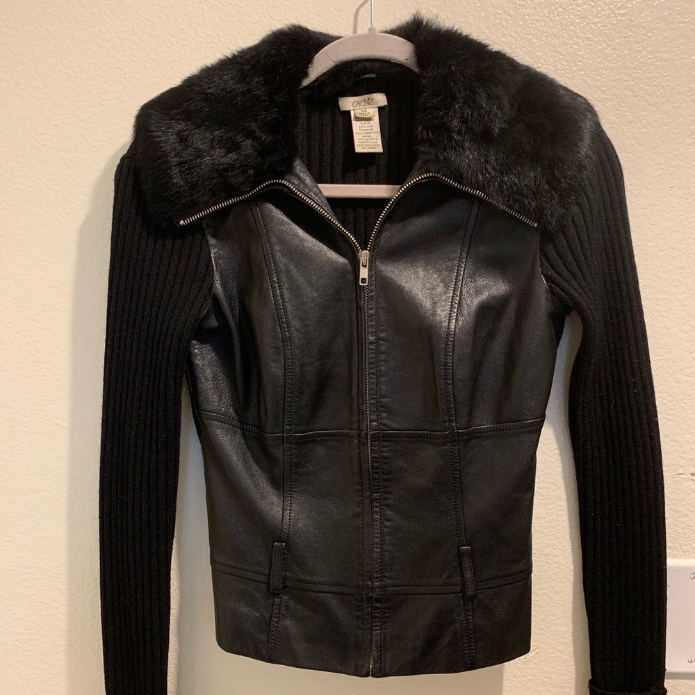 Cache vintage Leather & Rabbit Fur Jacket